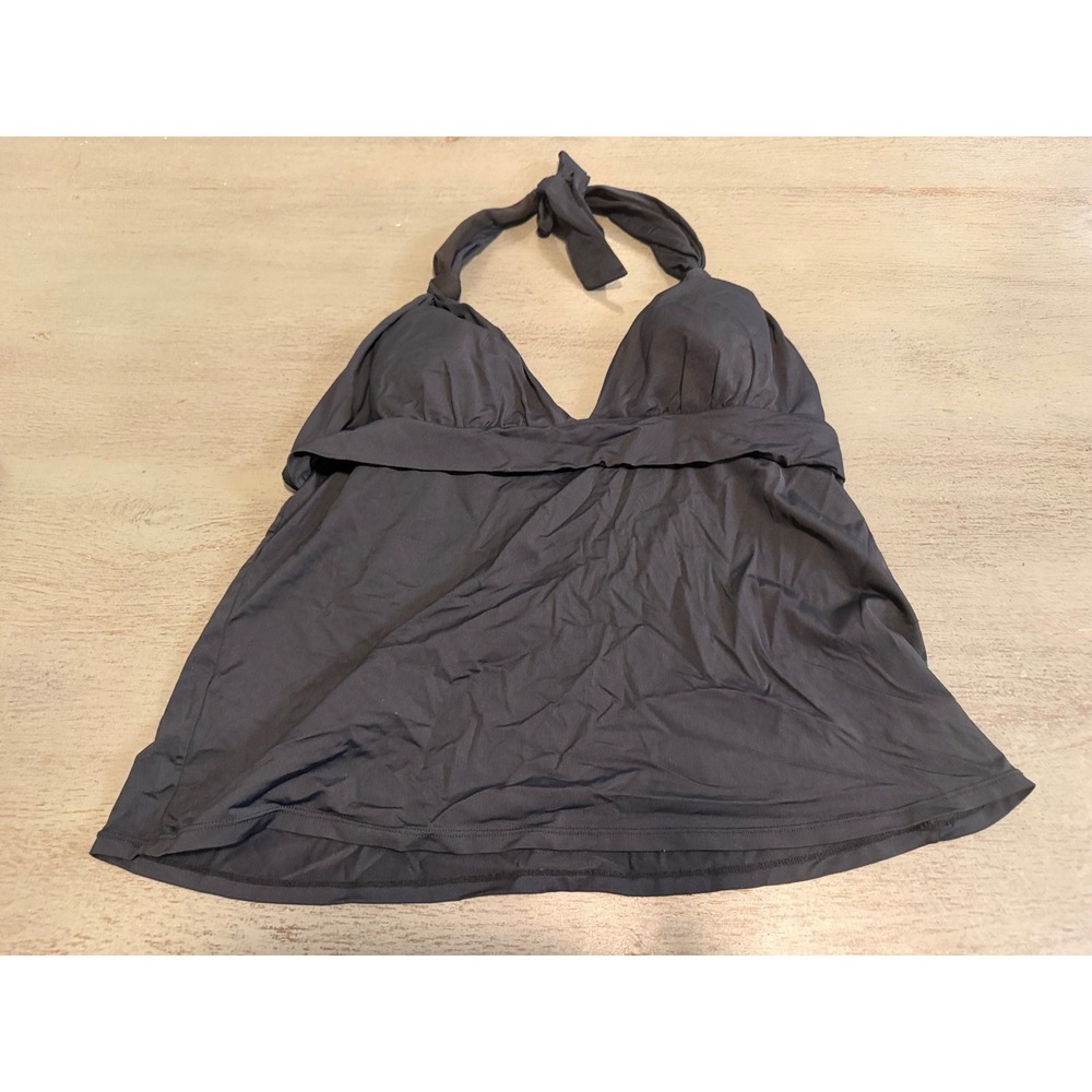 Chaps Black Halter Tankini Top Padded V-Neck Swimwear Size 16